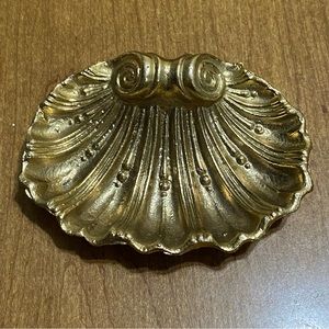 Vintage gold metal shell trinket tray